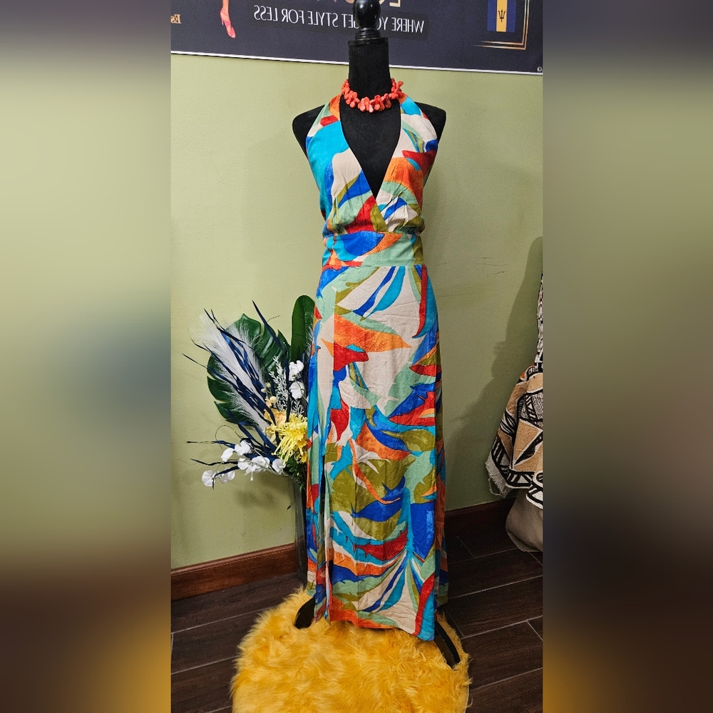 Vince Camuti Colorful Halter Maxi Dress